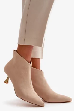 Botki Damskie Na Szpilce Eko Zamszowe Beżowe Terlena