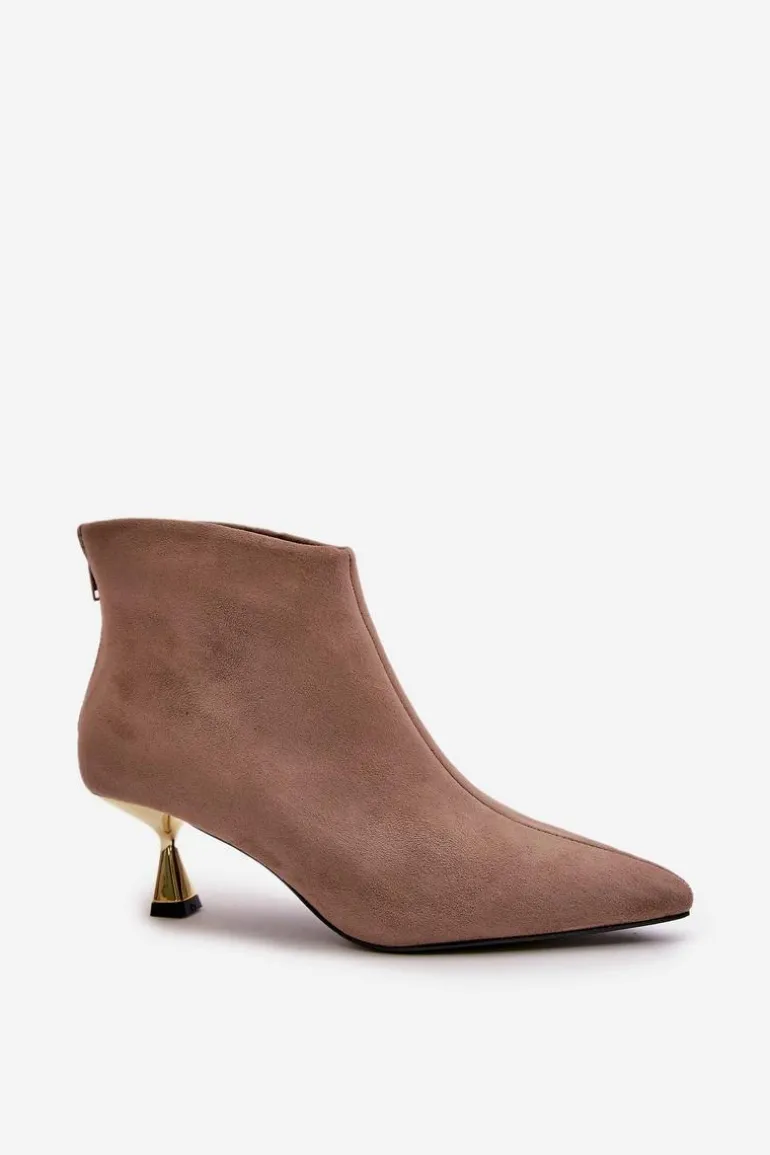 Botki Damskie Na Szpilce Eko Zamszowe Ciemnobeżowe Terlena