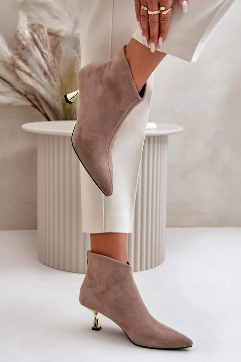 Botki Damskie Na Szpilce Eko Zamszowe Ciemnobeżowe Terlena