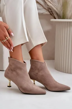 Botki Damskie Na Szpilce Eko Zamszowe Ciemnobeżowe Terlena