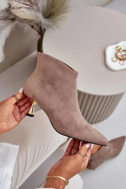 Botki Damskie Na Szpilce Eko Zamszowe Ciemnobeżowe Terlena