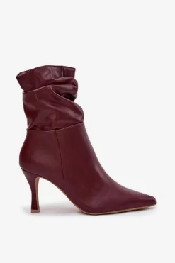 Botki Damskie Na Szpilce Z Marszczoną Cholewką Zamek Bordowe Ulisse