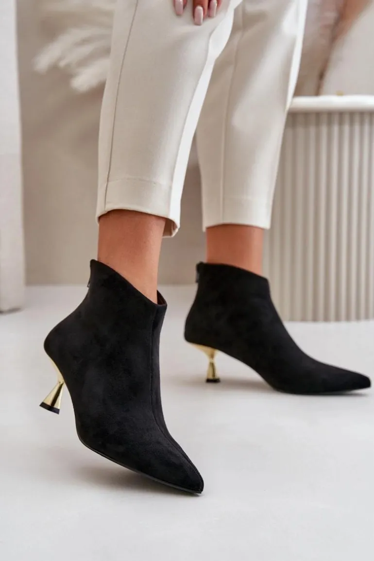 Botki Damskie Na Szpilce Eko Zamszowe Czarne Terlena