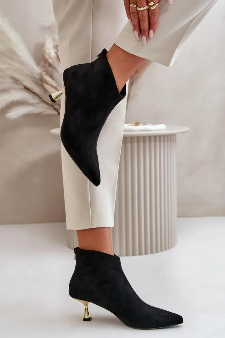 Botki Damskie Na Szpilce Eko Zamszowe Czarne Terlena