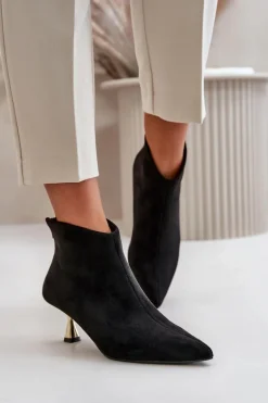 Botki Damskie Na Szpilce Eko Zamszowe Czarne Terlena