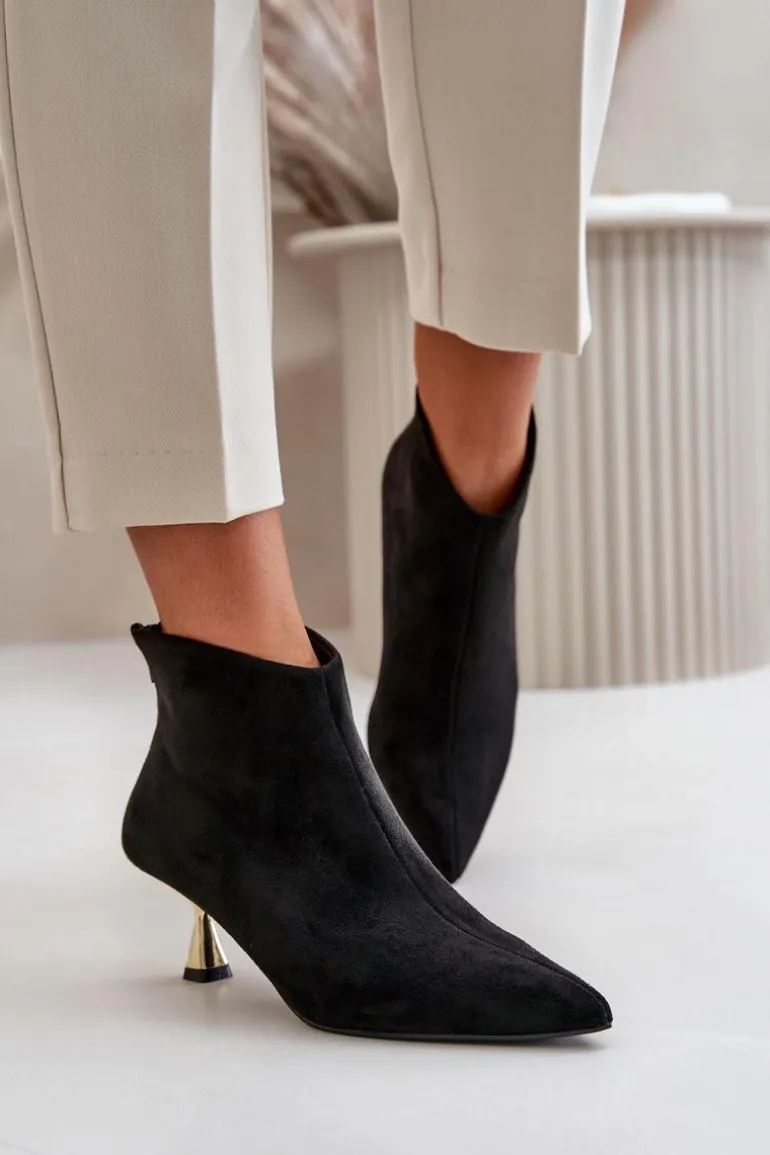 Botki Damskie Na Szpilce Eko Zamszowe Czarne Terlena