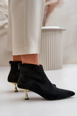 Botki Damskie Na Szpilce Eko Zamszowe Czarne Terlena