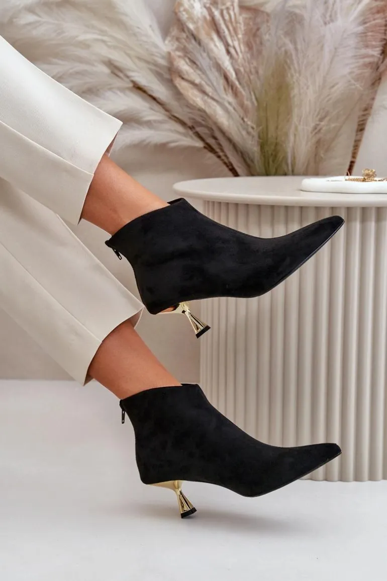 Botki Damskie Na Szpilce Eko Zamszowe Czarne Terlena