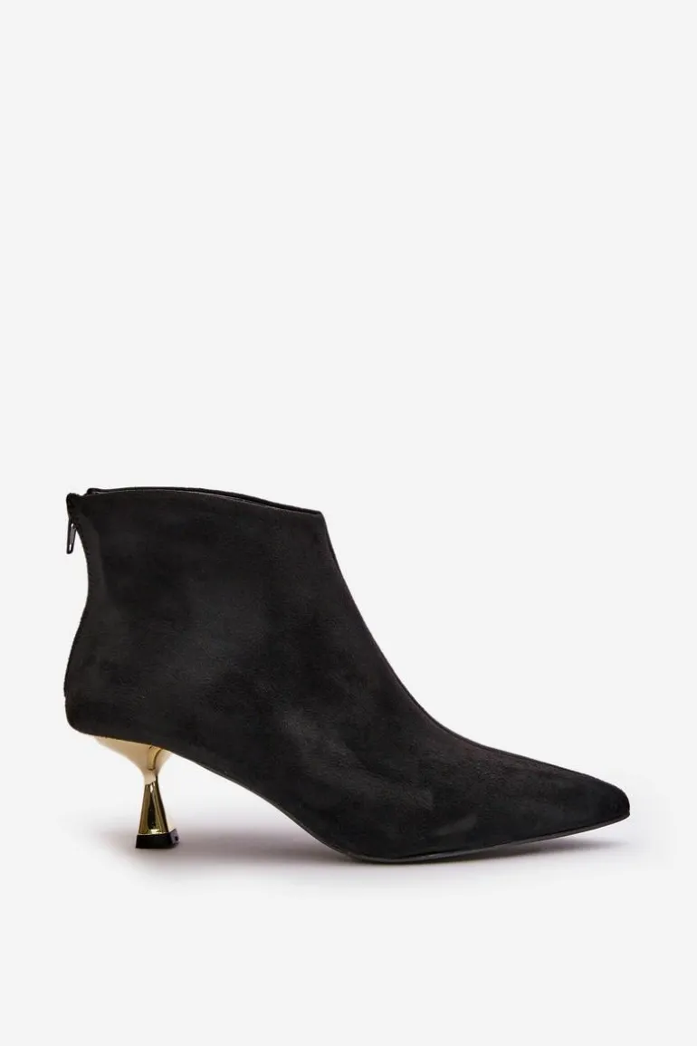 Botki Damskie Na Szpilce Eko Zamszowe Czarne Terlena