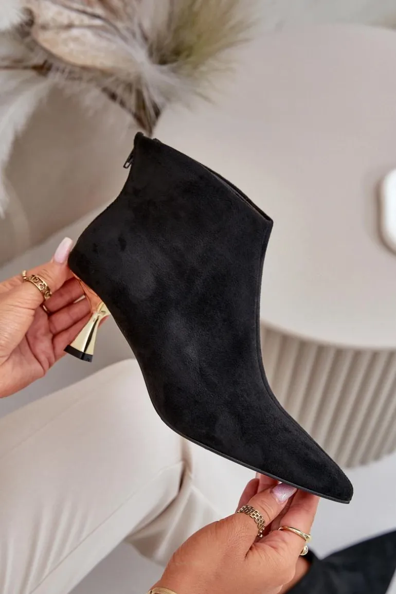 Botki Damskie Na Szpilce Eko Zamszowe Czarne Terlena