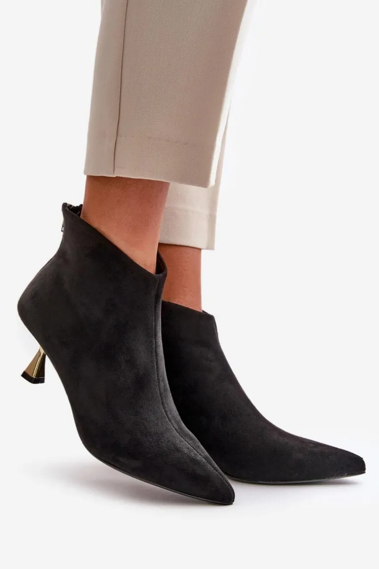 Botki Damskie Na Szpilce Eko Zamszowe Czarne Terlena