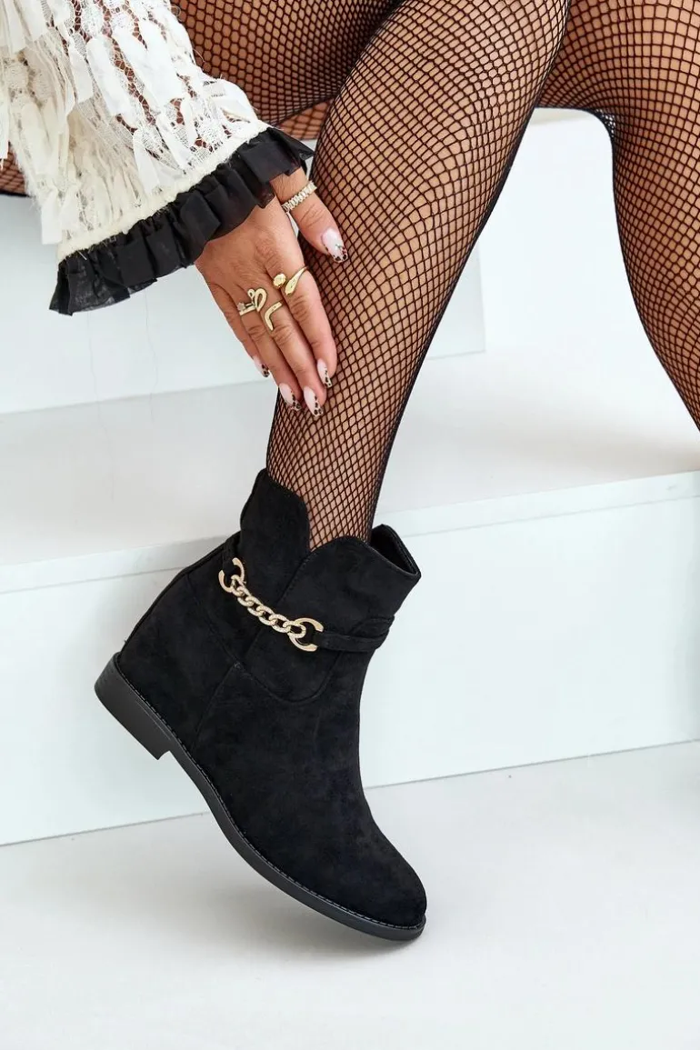 Botki Damskie Na Ukrytym Koturnie Z Eko Zamszu Czarne Ofcorna