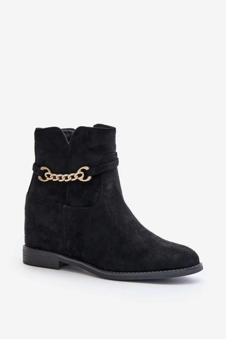 Botki Damskie Na Ukrytym Koturnie Z Eko Zamszu Czarne Ofcorna