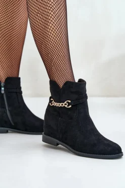 Botki Damskie Na Ukrytym Koturnie Z Eko Zamszu Czarne Ofcorna