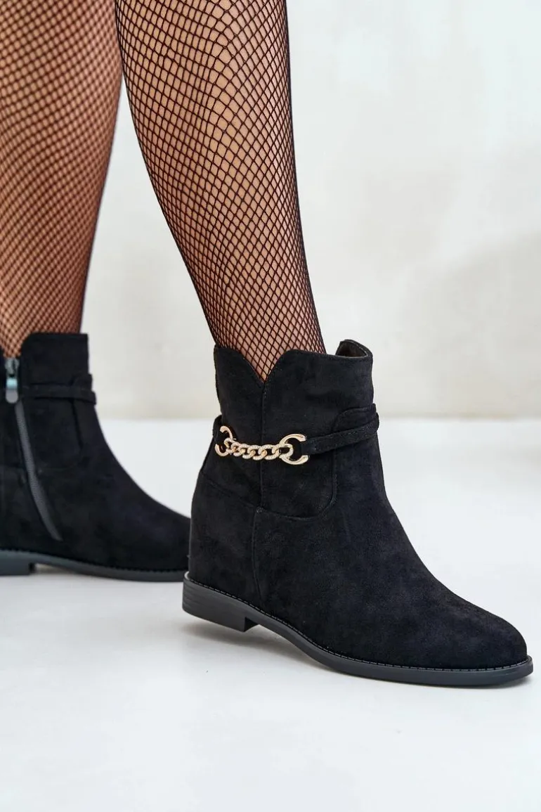 Botki Damskie Na Ukrytym Koturnie Z Eko Zamszu Czarne Ofcorna