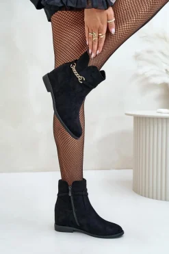 Botki Damskie Na Ukrytym Koturnie Z Eko Zamszu Czarne Ofcorna