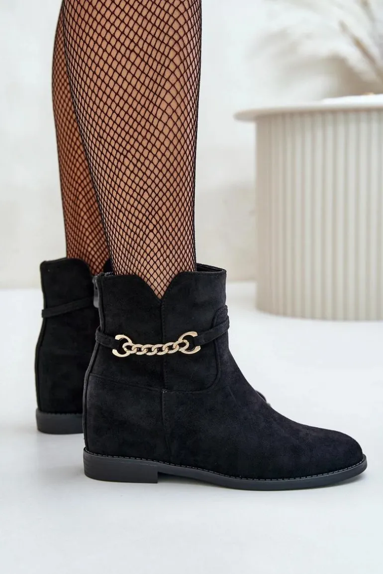 Botki Damskie Na Ukrytym Koturnie Z Eko Zamszu Czarne Ofcorna
