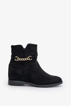 Botki Damskie Na Ukrytym Koturnie Z Eko Zamszu Czarne Ofcorna