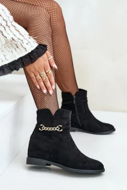 Botki Damskie Na Ukrytym Koturnie Z Eko Zamszu Czarne Ofcorna