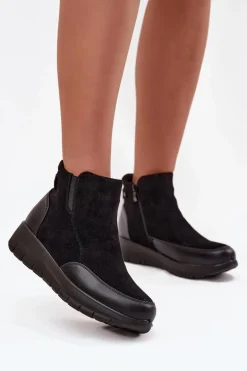 Botki Damskie Na Zamek Ocieplane Futerkiem Czarne Breena