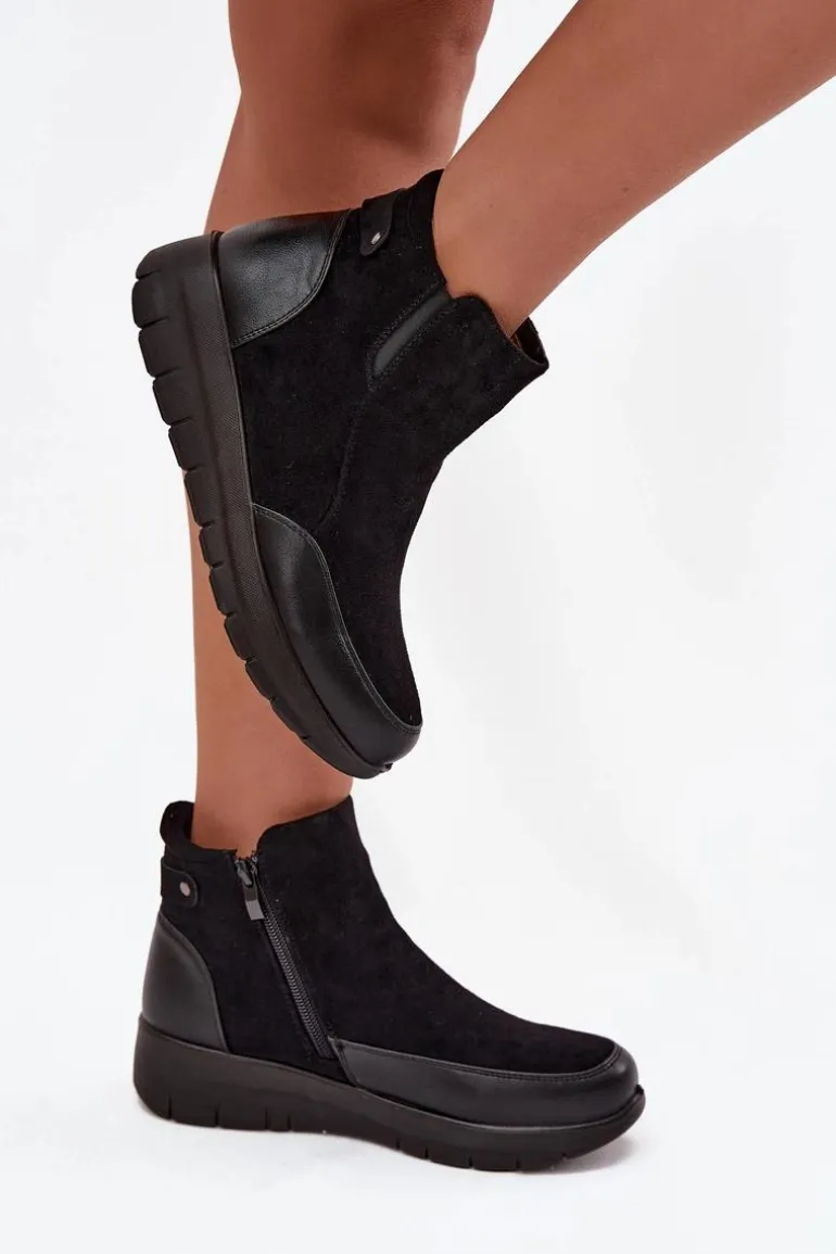 Botki Damskie Na Zamek Ocieplane Futerkiem Czarne Breena