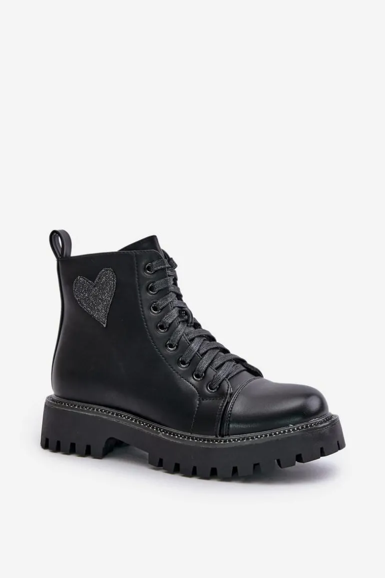 Botki Damskie Na Zamek Z Ozdobnym Sercem Czarne Obeena