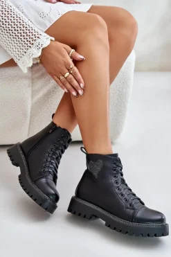 Botki Damskie Na Zamek Z Ozdobnym Sercem Czarne Obeena