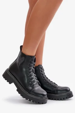 Botki Damskie Na Zamek Z Ozdobnym Sercem Czarne Obeena