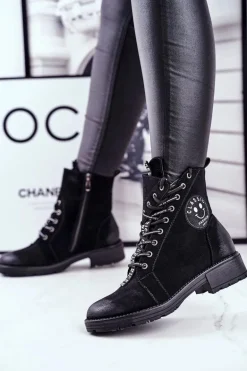 Botki Damskie Ocieplane Czarne Aspen