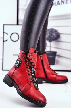 Botki Damskie Ocieplane Czerwone Aspen