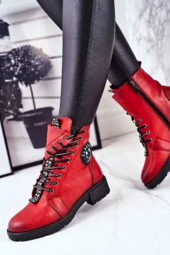 Botki Damskie Ocieplane Czerwone Aspen