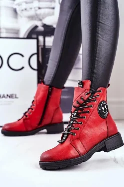 Botki Damskie Ocieplane Czerwone Aspen