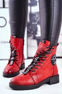 Botki Damskie Ocieplane Czerwone Aspen