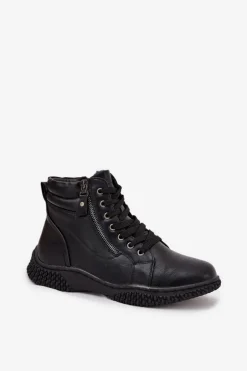 Botki Damskie Ocieplane Futerkiem Z Eko Skóry Czarne Ulverina