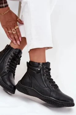 Botki Damskie Ocieplane Futerkiem Z Eko Skóry Czarne Ulverina