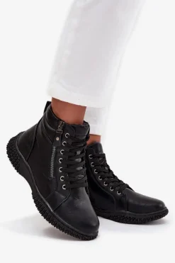 Botki Damskie Ocieplane Futerkiem Z Eko Skóry Czarne Ulverina