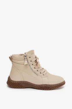 Botki Damskie Ocieplane Futerkiem Z Eko Skóry Beżowe Ulverina
