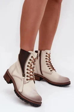 Botki Damskie Ocieplane Na Klocku Vinceza 58559 Beżowe