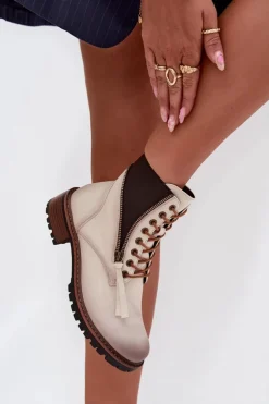 Botki Damskie Ocieplane Na Klocku Vinceza 58559 Beżowe