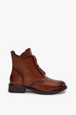 Botki Damskie Ocieplane Na Niskim Obcasie Z Ozdobami Brązowe Tavressa