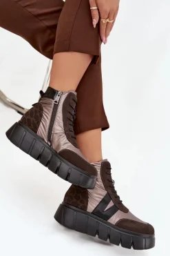 Botki Damskie Ocieplane Na Platformie Vinceza 58562 Brązowe