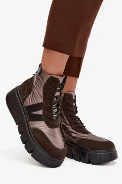 Botki Damskie Ocieplane Na Platformie Vinceza 58562 Brązowe