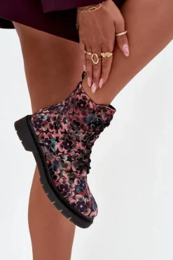 Botki Damskie Ocieplane W Kwiaty Artiker 57C1051 Różowe