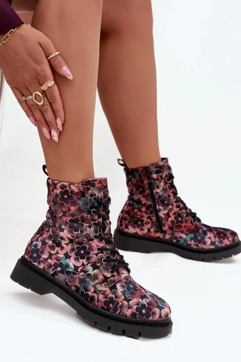 Botki Damskie Ocieplane W Kwiaty Artiker 57C1051 Różowe