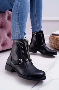 Botki Damskie Ozdobny Suwak Czarne Hard Way