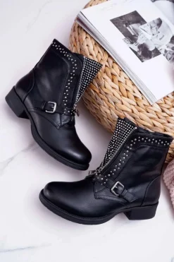 Botki Damskie Ozdobny Suwak Czarne Hard Way