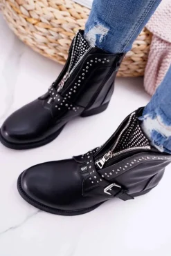 Botki Damskie Ozdobny Suwak Czarne Hard Way