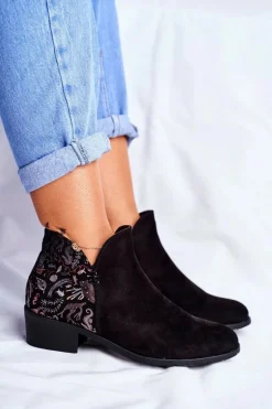 Botki Damskie Płaski Obcas Wiosenne Czarne Elizabeth