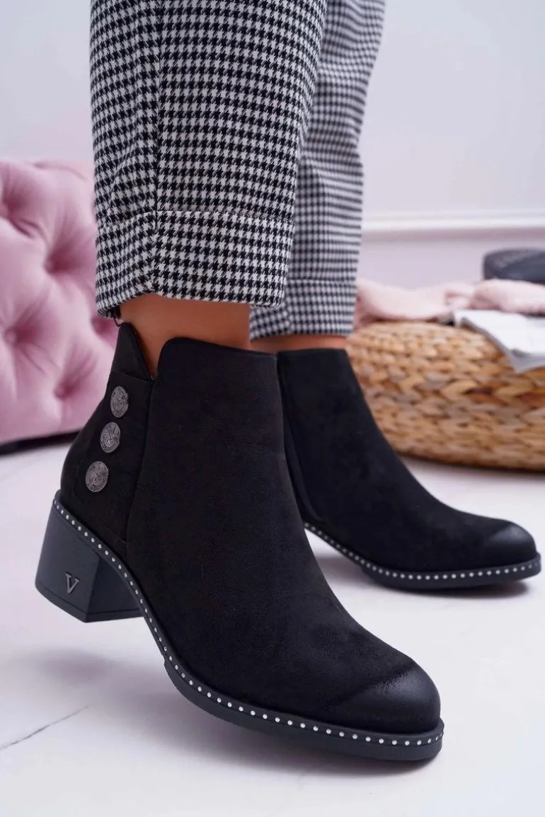 Botki Damskie Płaski Obcas Czarne Tristram