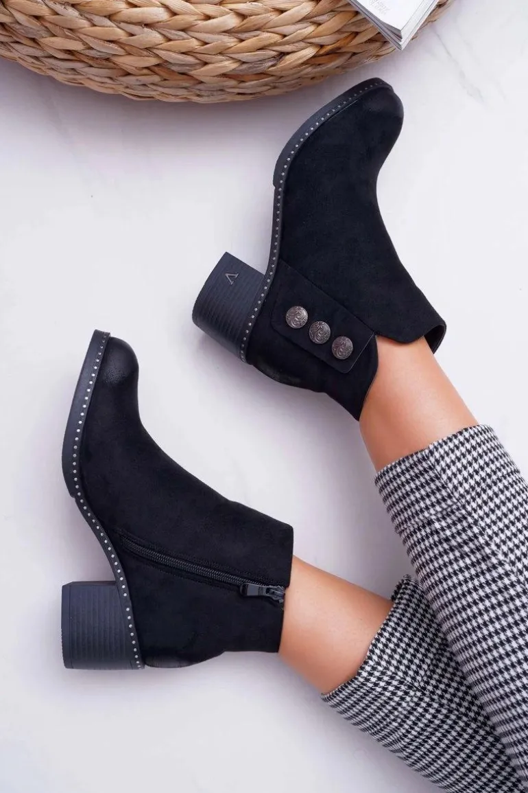 Botki Damskie Płaski Obcas Czarne Tristram